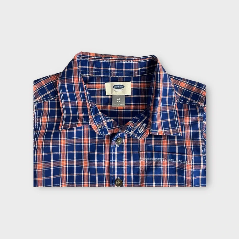 Old Navy Orange & Blue Plaid Button Up Shirt